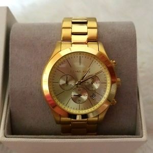 Michael Kors Mens watch, all stainless steel, 14 karat gold